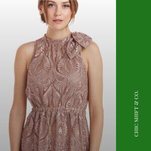 Latte Midi Dress | JS Collections | Illusion Halter | Floral Embroidery | Size M